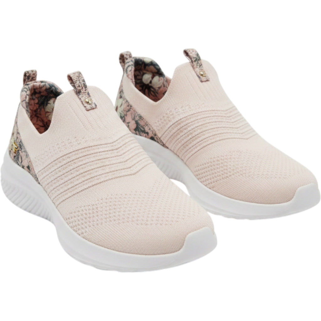 Skechers Stretch Fit Floral Leopard Slip On Sneakers Womens 9 Peach Memory Foam