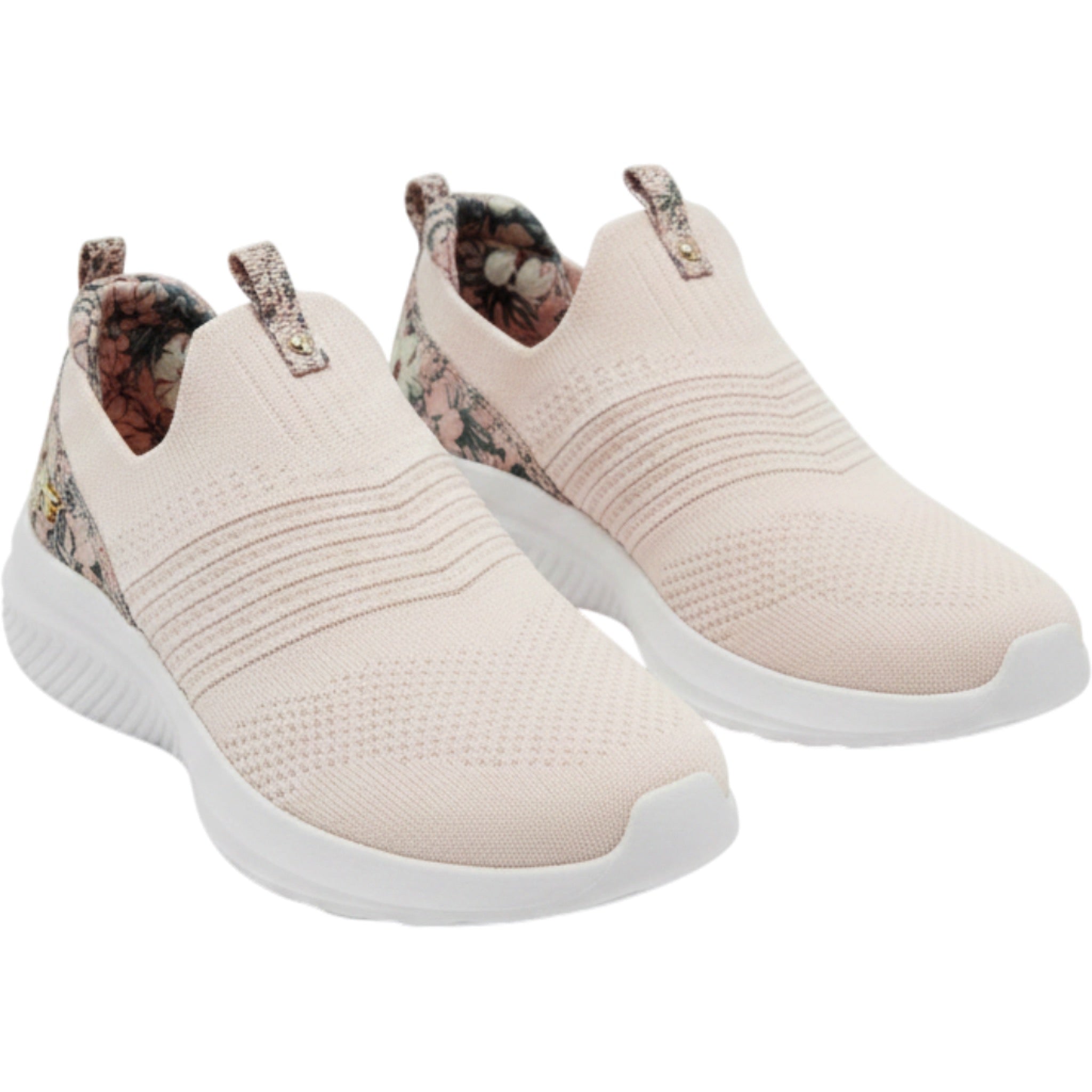 Skechers Stretch Fit Floral Leopard Slip On Sneakers Womens 9 Peach Memory Foam