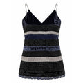 LOFT Womens Velvet Lace Striped Camisole Top Navy Black Silver XS V-Neck Strap