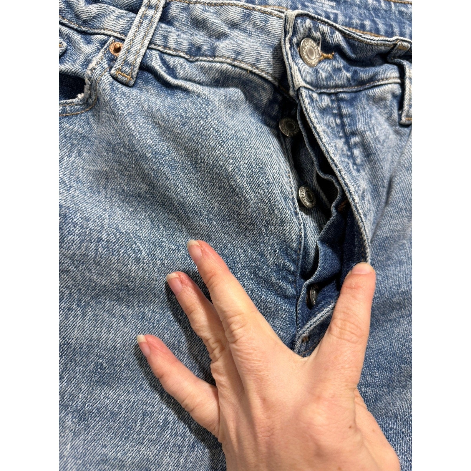 Old Navy O.G. Straight High Rise Distressed Button Fly Light Wash Jeans Blue 16