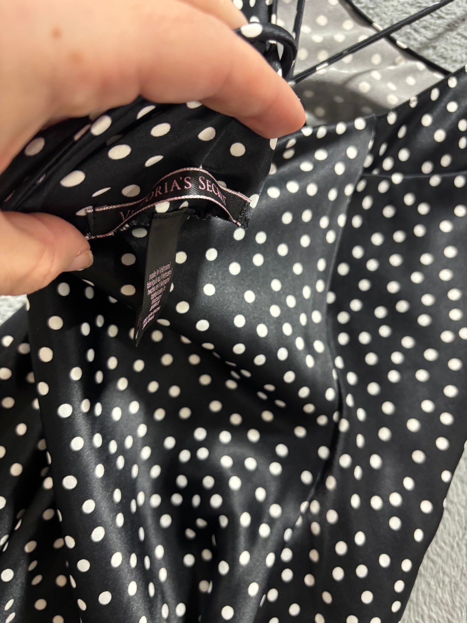 Victoria's Secret XS Black Polka Dot Satin Slip Mini Dress Cowl-Neck Cami