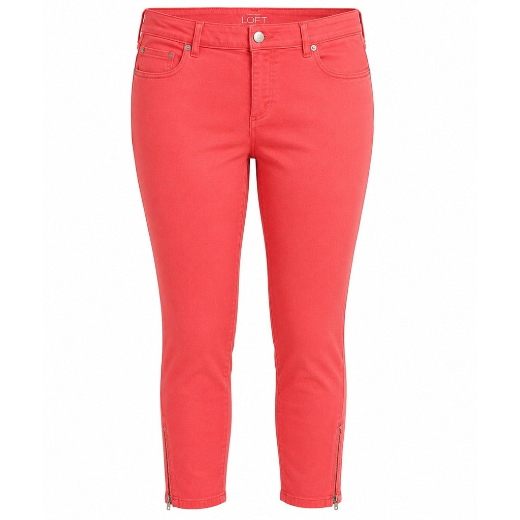 Ann Taylor LOFT Curvy Skinny Ankle Pants Coral Red Size 16 Zipper Hem Stretch