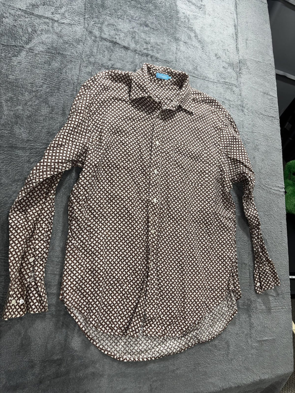 J. McLaughlin Men's Brown Cream Geometric Shirt L, photo 3 of 9
