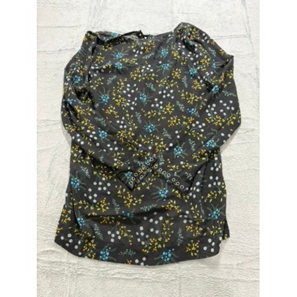 Ruff Hewn Grey Womens XL Black Floral Lace Up Grommet Long Sleeve Blouse Top