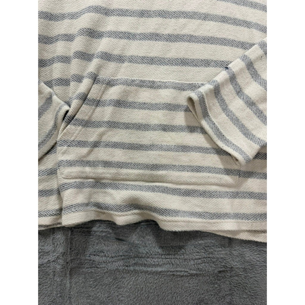 Oversized Striped Knit Hoodie Cream Grey Nautical Kangaroo Pocket Pullover Coast