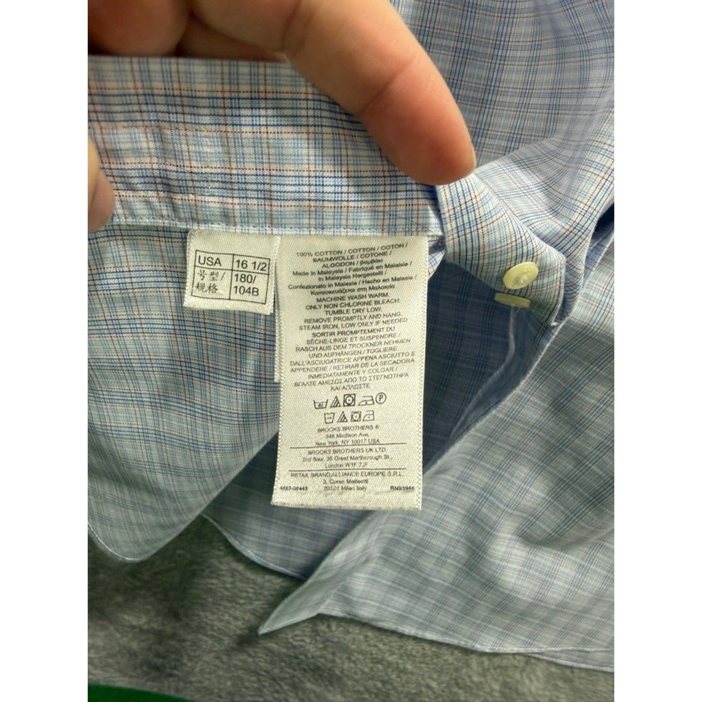 Brooks Brothers Dress Shirt Mens Large 16.5 34 Blue Check Cotton Classic