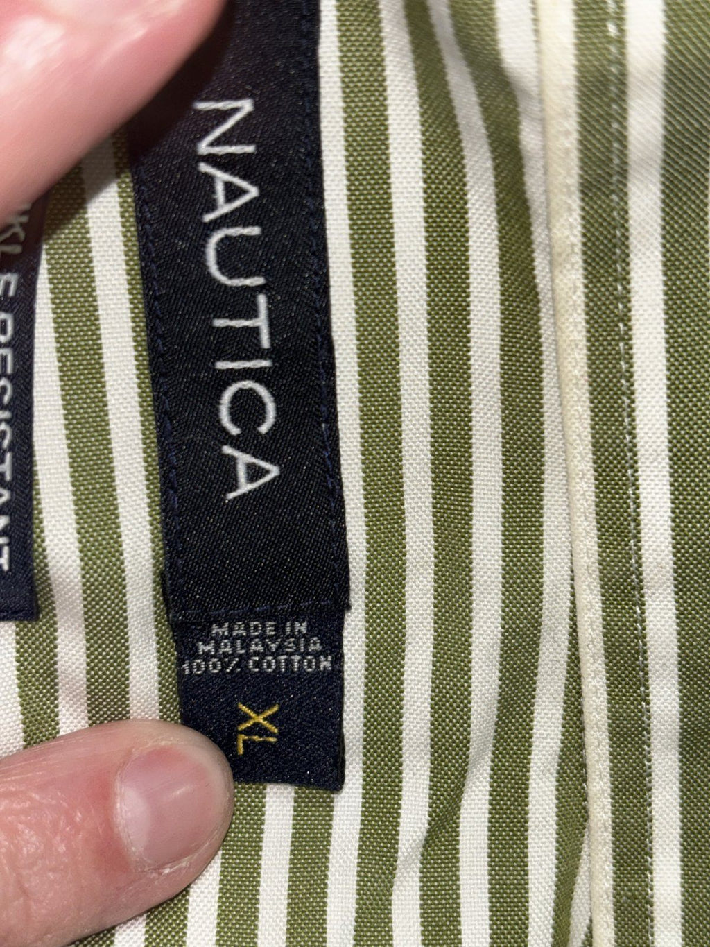Nautica Men's Green White Stripe Dress Shirt Size XL, photo 10 of 11