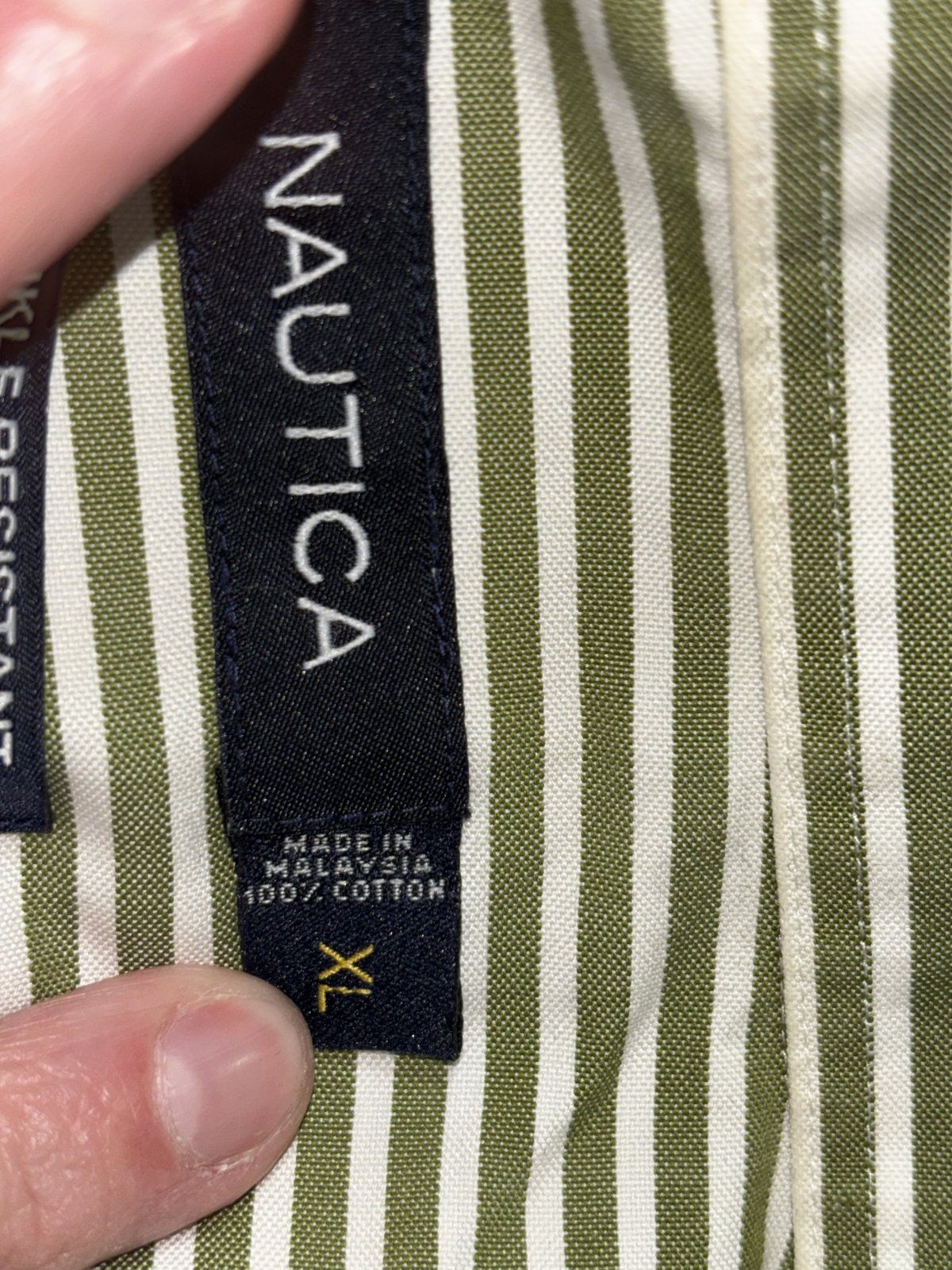 Nautica Men's Green White Stripe Dress Shirt Size XL, photo 10 of 11