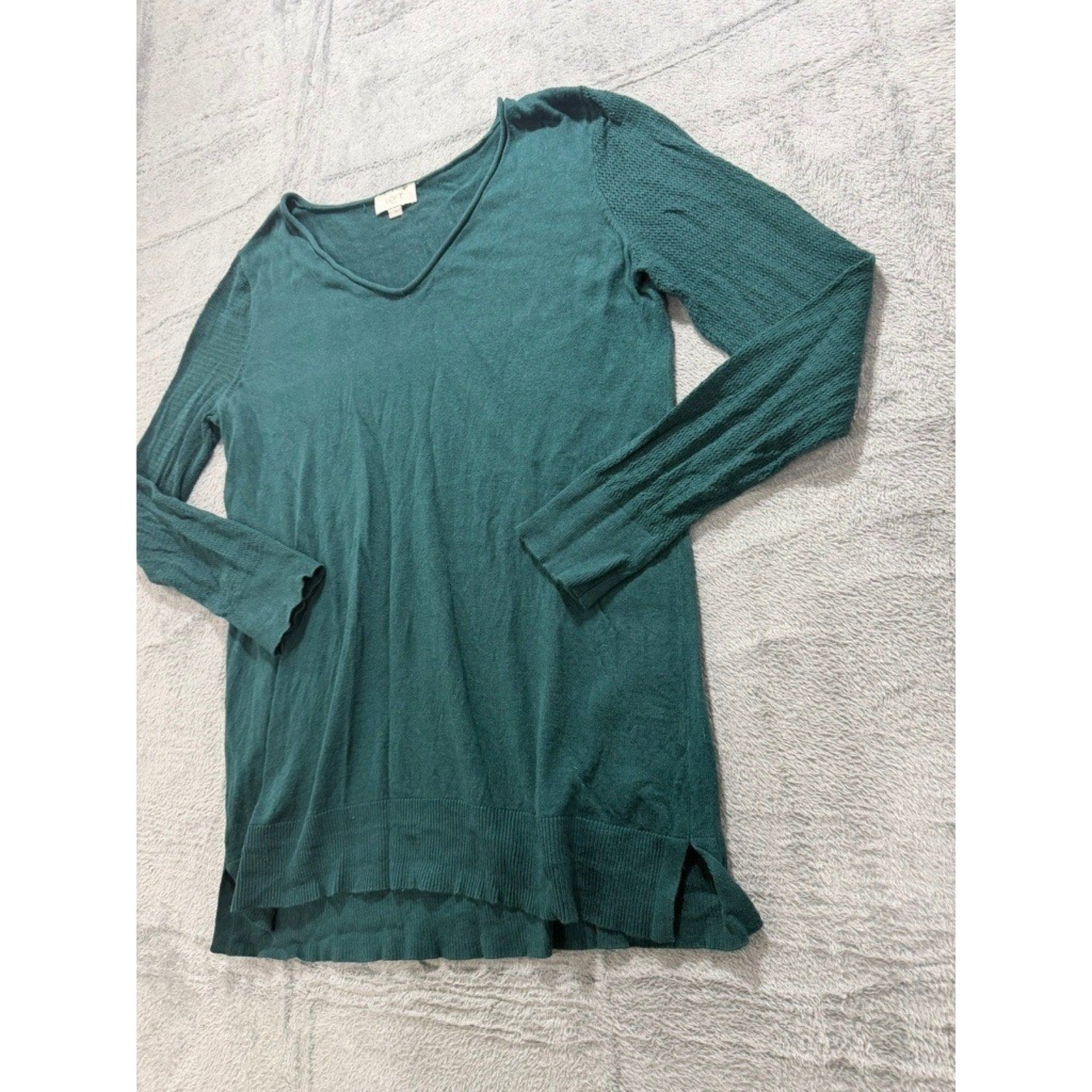 Loft Outlet Womens V-Neck Sweater Forest Green Cotton Blend Long Sleeve Large