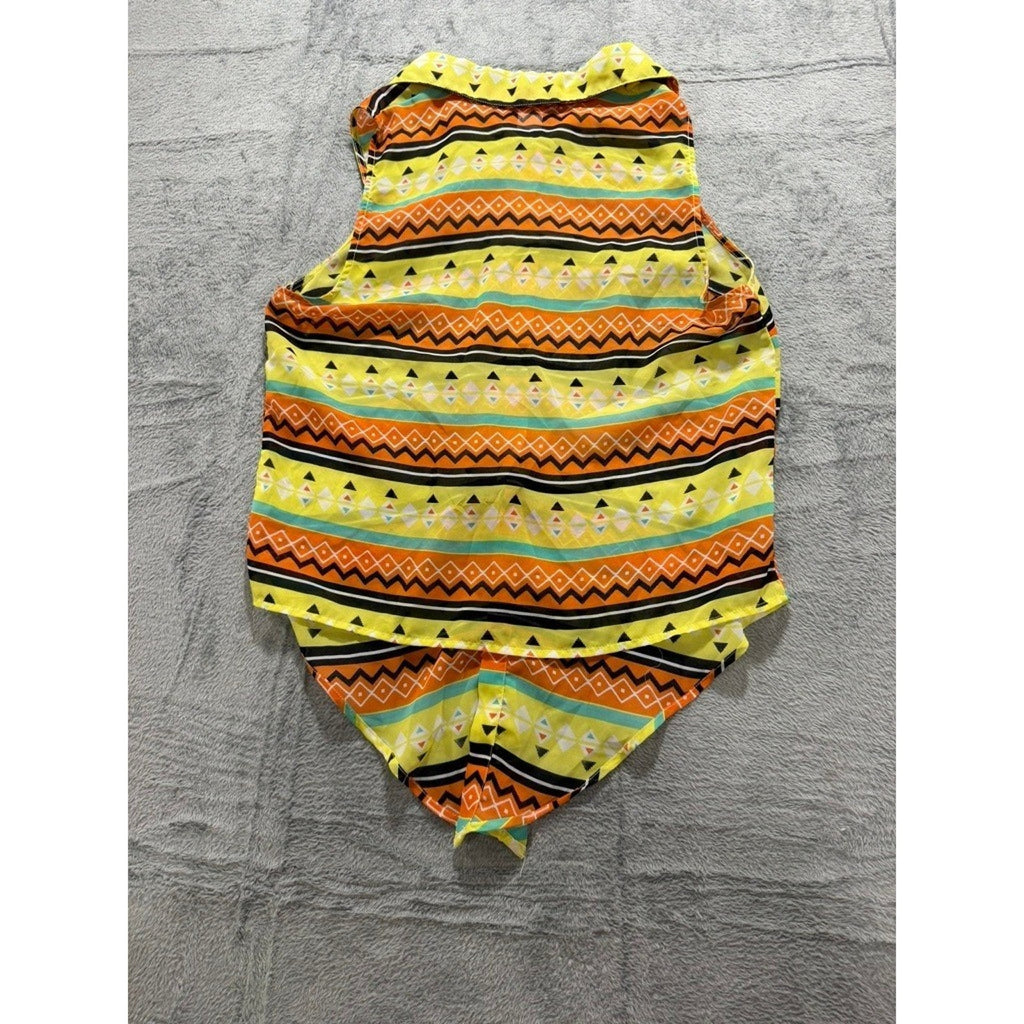 Geri C. New York Womens Sleeveless Geometric Tribal Stripe Button Down Top Large
