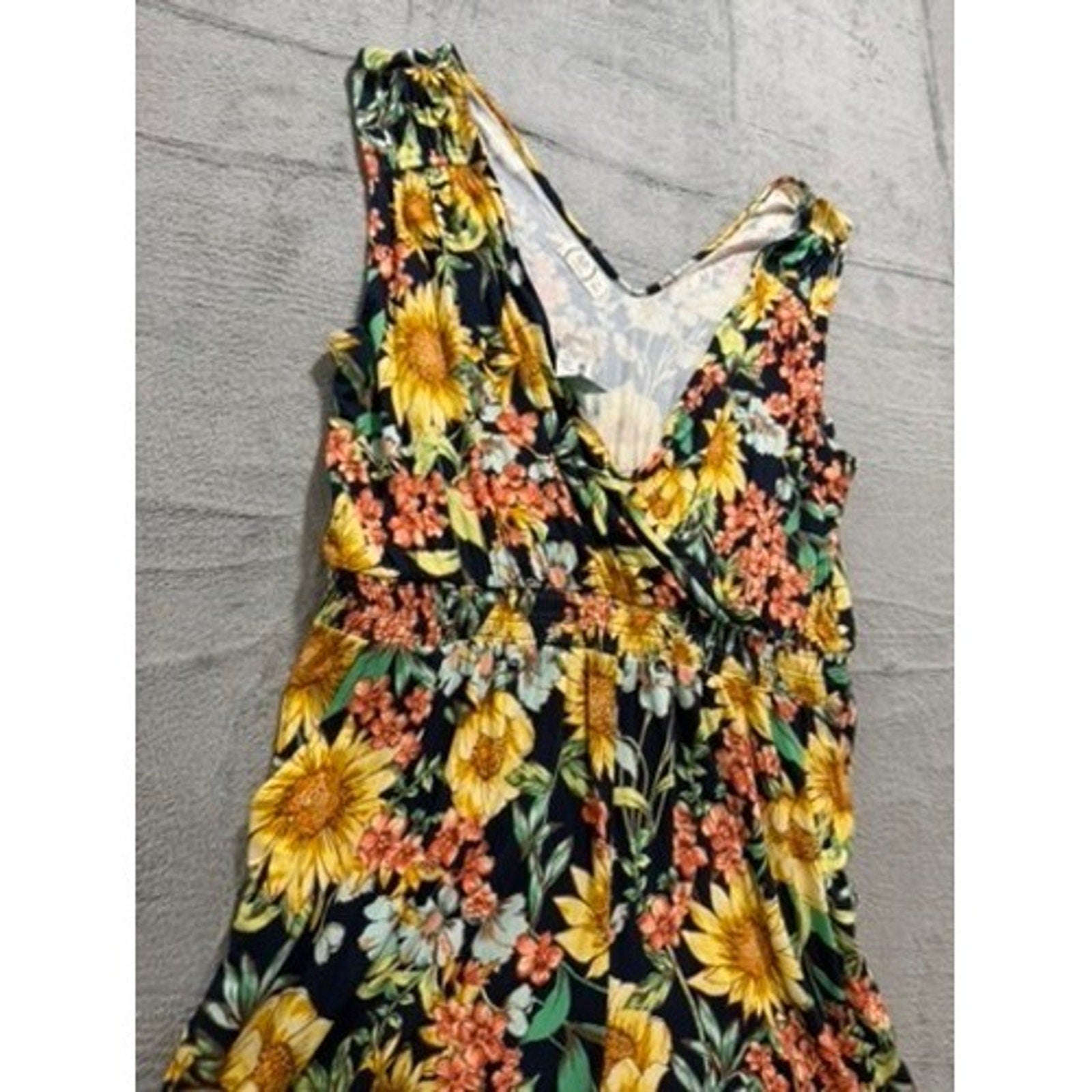 Maurices 24/7 Sunflower Floral Romper Sleeveless Smocked Waist Plus 1X NWT Boho