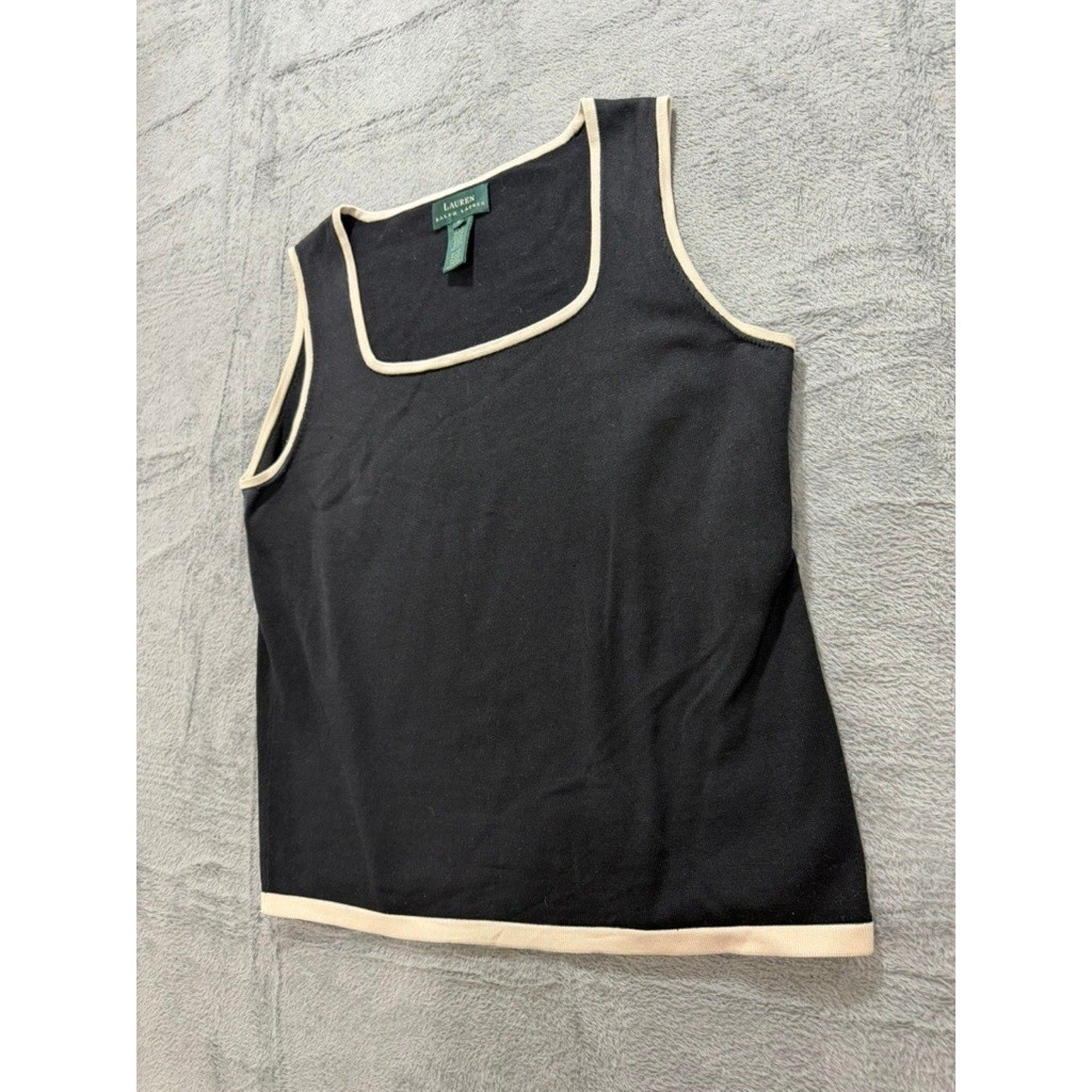 Lauren Ralph Lauren Tank Top Womens XL Black Silk Blend Contrast Trim Knit