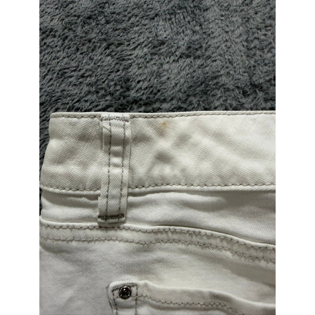 White House Black Market Denim Mini Skirt Women Size 2 White Floral Stretch
