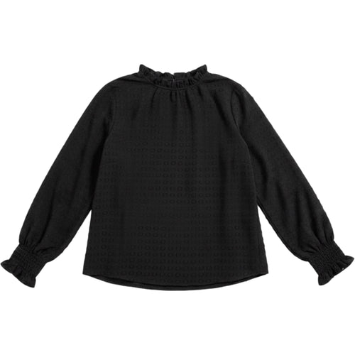 Adrianna Papell Women L Black Swiss Dot Blouse Mock Neck Long Sleeve Boho Casual