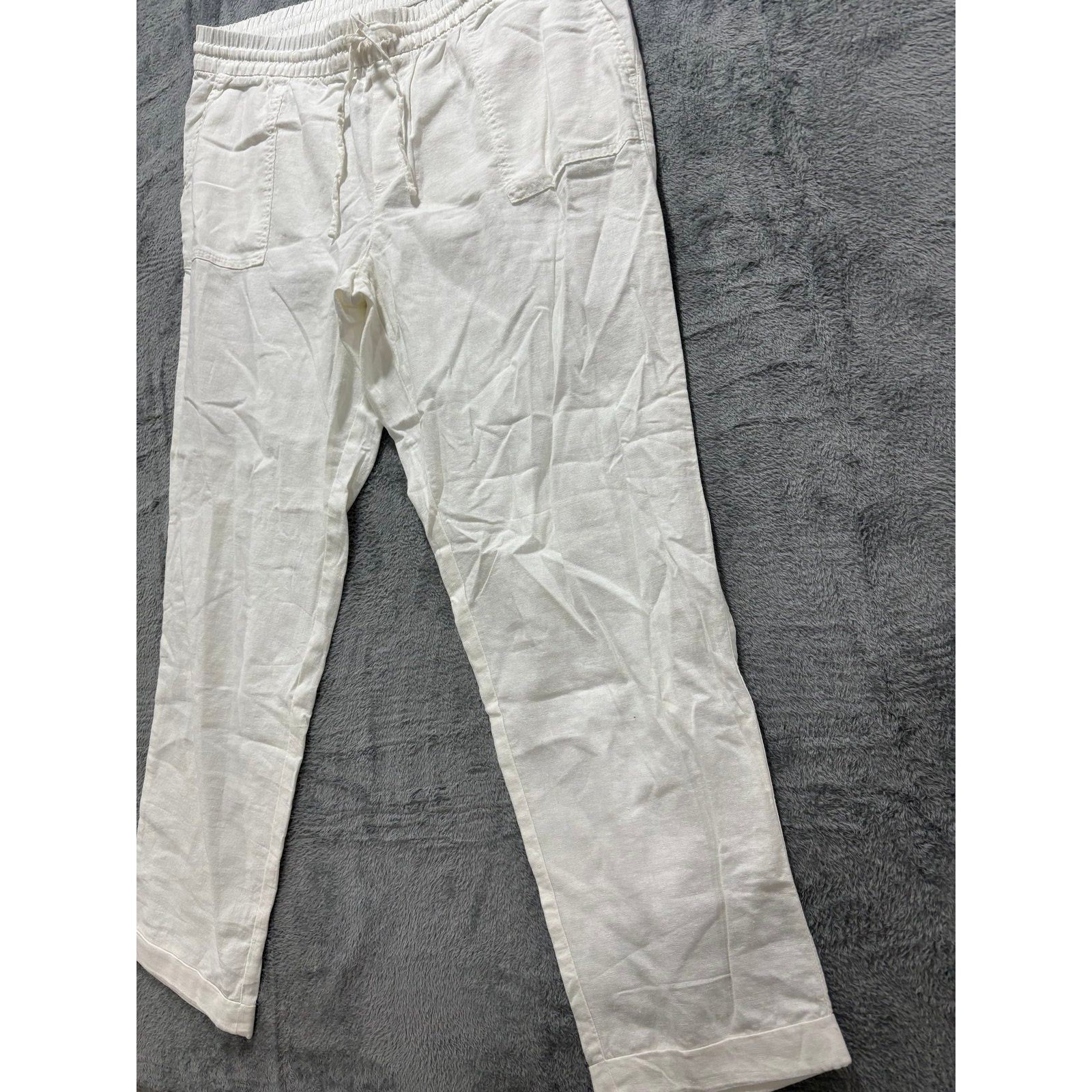 Old Navy L Tall Womens White Linen Blend Pants Casual Coastal Boho