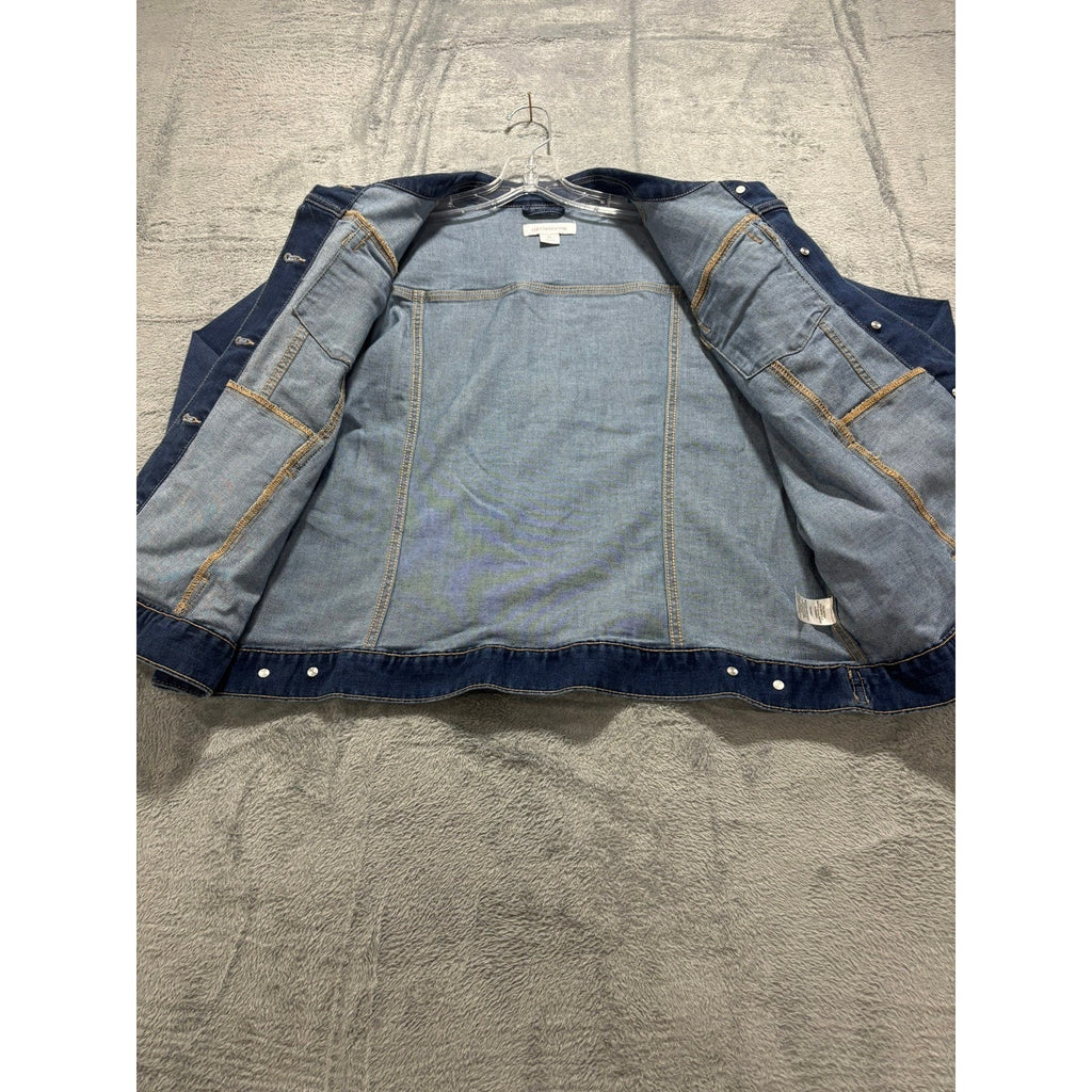 Liz Claiborne Womens XL Blue Denim Trucker Jacket Stretch Medium Wash Button Up