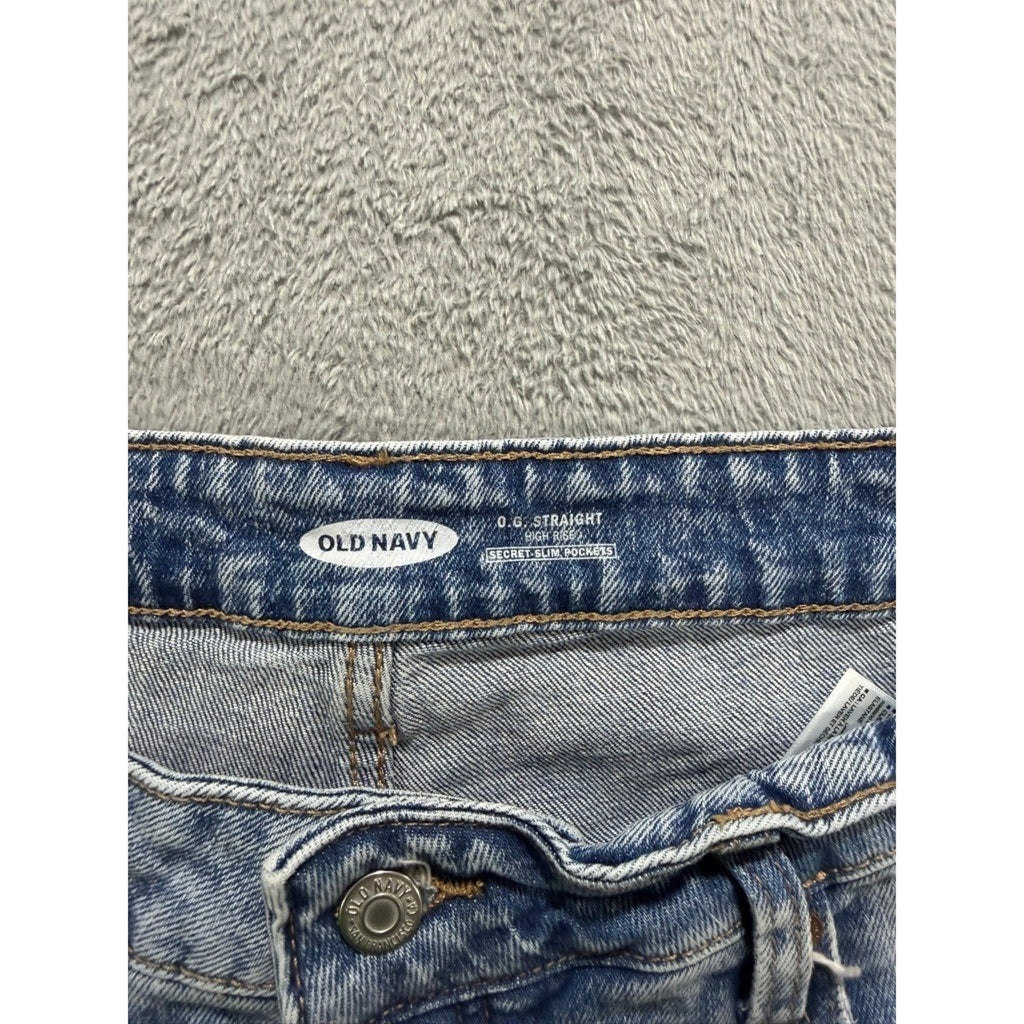Old Navy O.G. Straight High Rise Distressed Button Fly Light Wash Jeans Blue 16