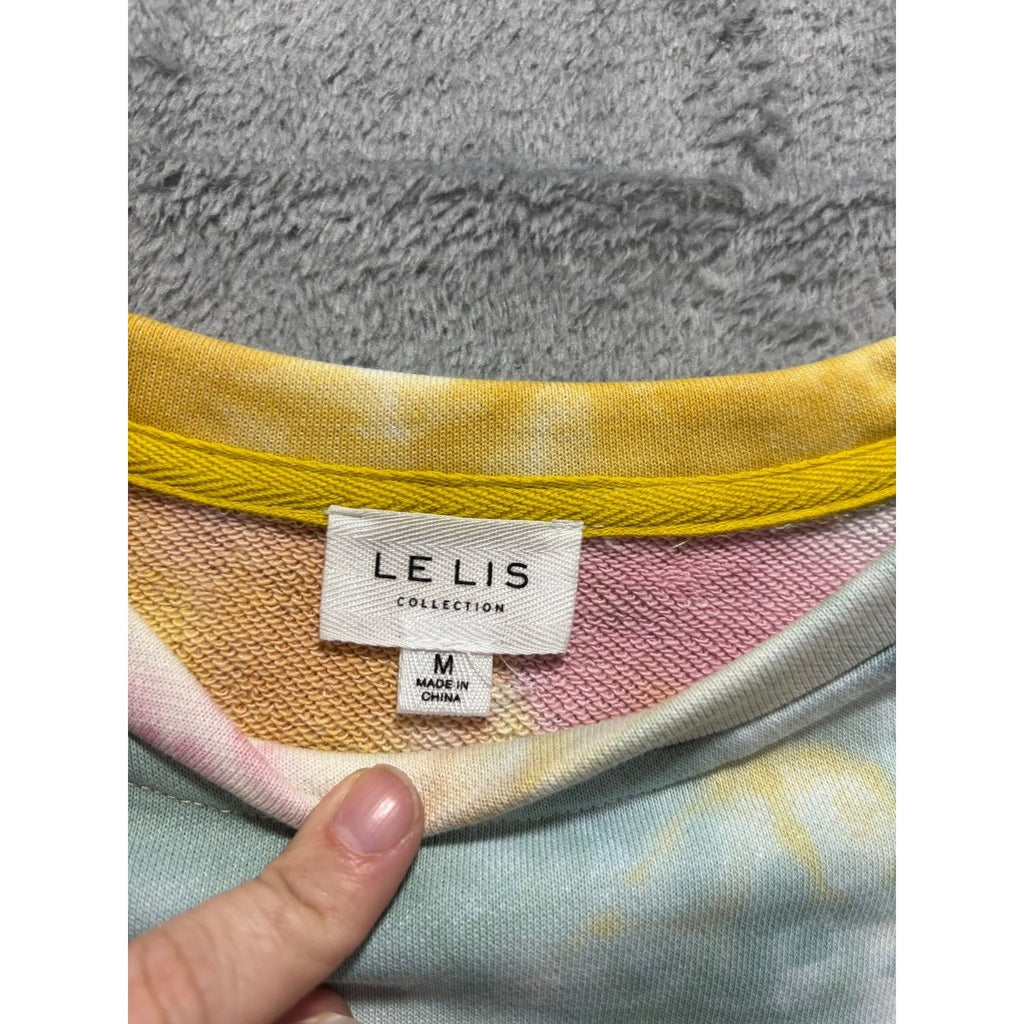 Le Lis Womens M Pink Yellow Tie Dye Sweatshirt Crewneck Pullover Boho Casual