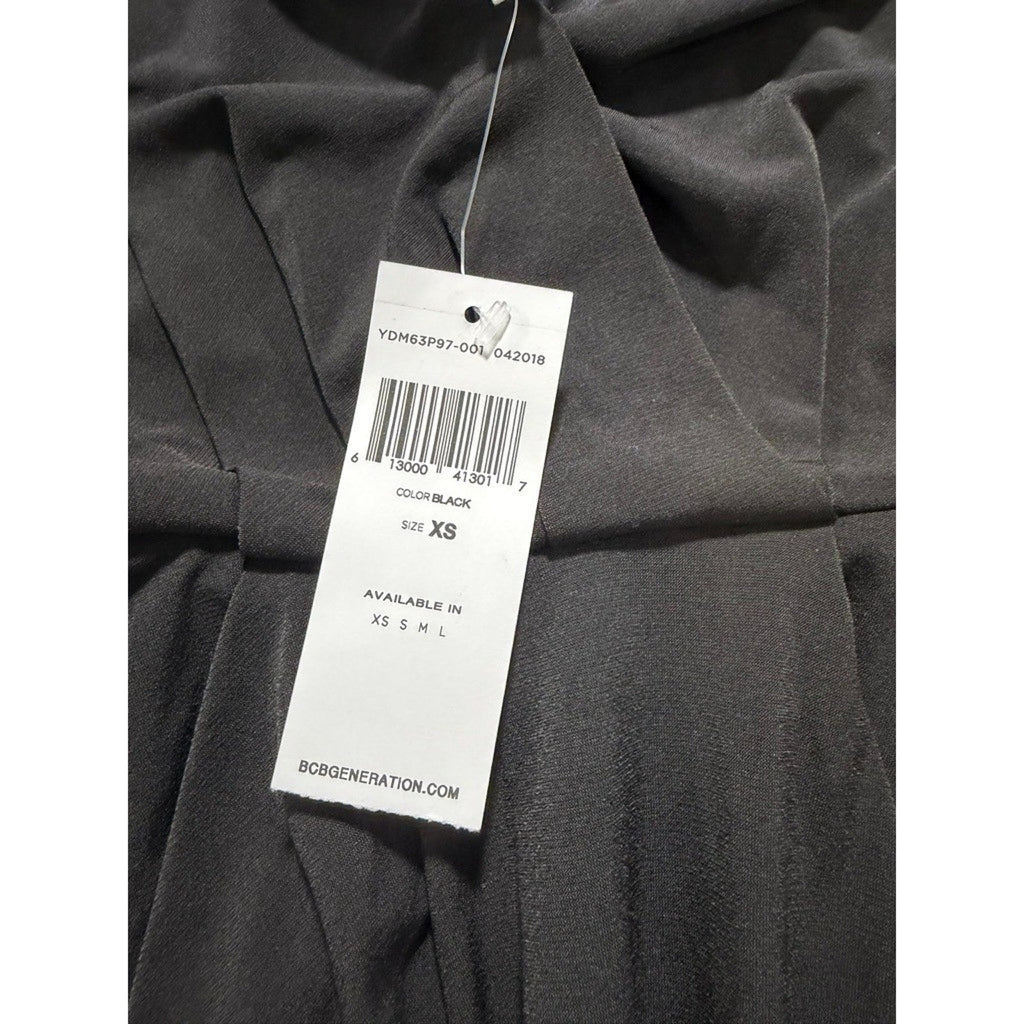 BCBGeneration Black Draped Racerback Midi Dress NWT XS Sleeveless Surplice LBD