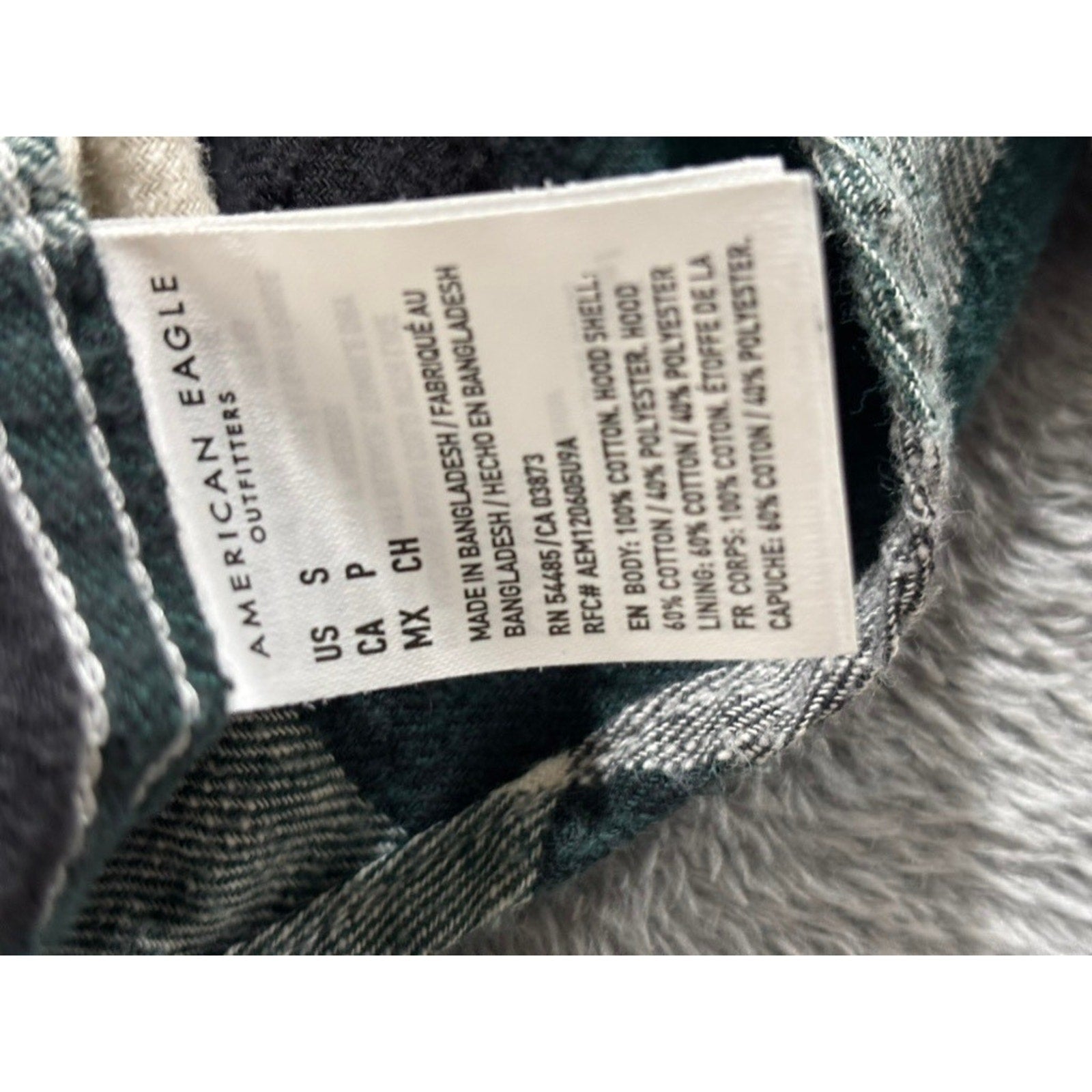 American Eagle S Green Plaid Hooded Flannel Shirt Womens Casual Vintage Style
