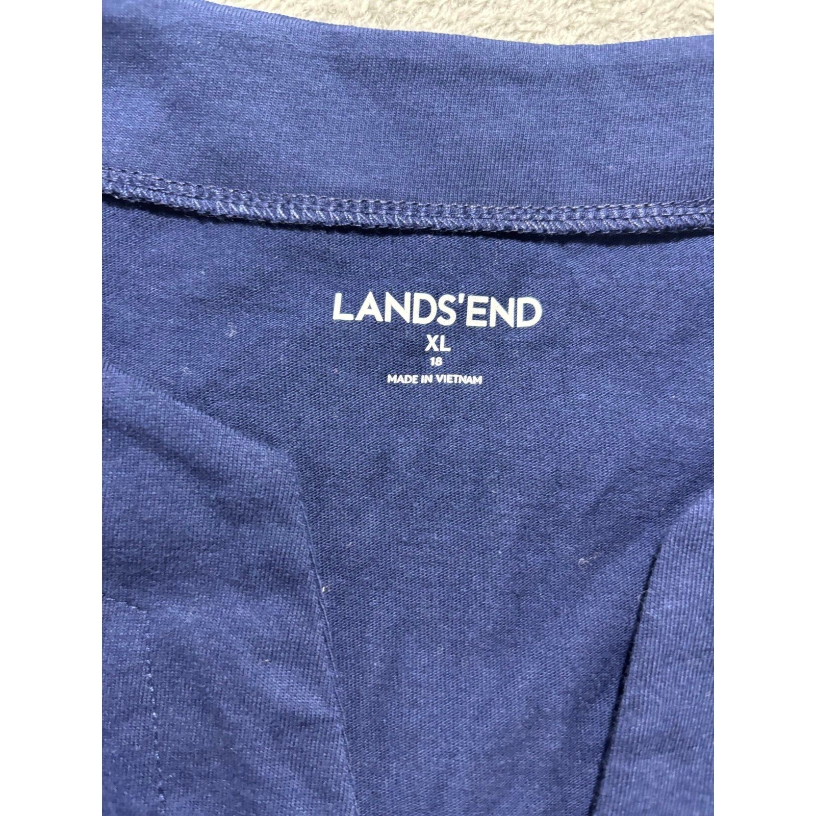 Lands\' End Womens XL Navy Blue Sleeveless V-Neck Shift Dress Casual Coastal