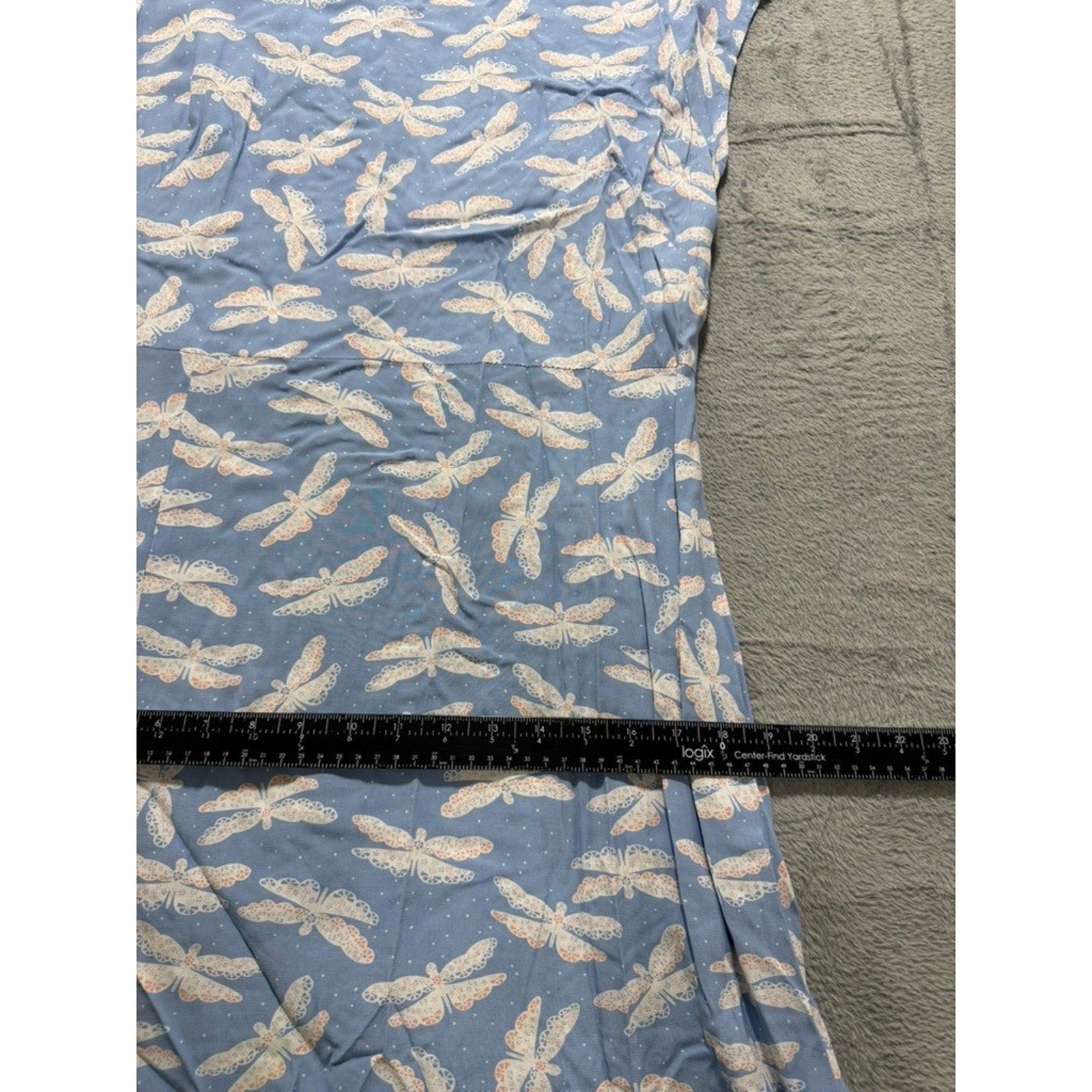LOFT Dress Womens 12 Blue Dragonfly Print Cap Sleeve Fit Flare Midi