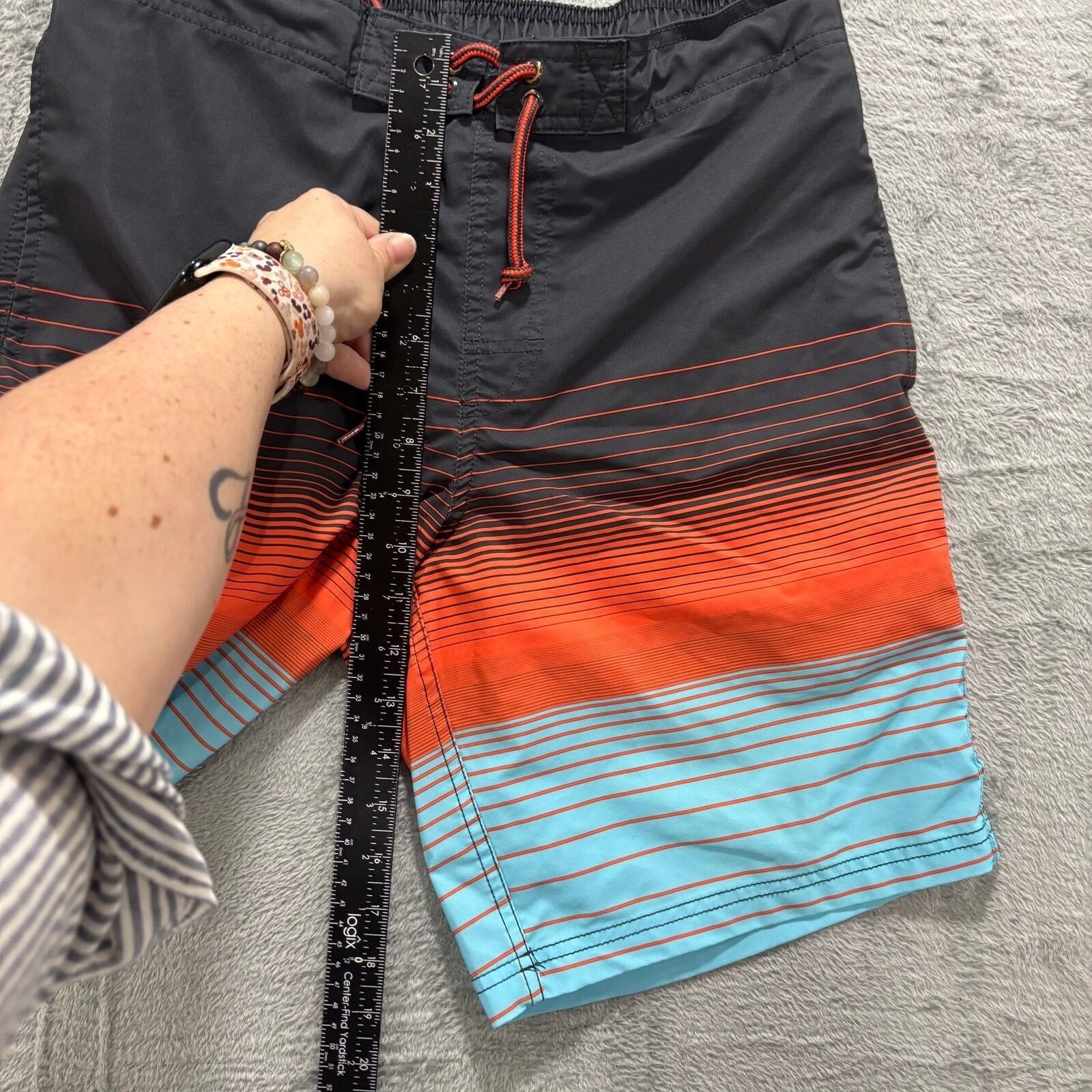 George M Black Orange Blue Ombre Striped Board Shorts Mens Casual Festival