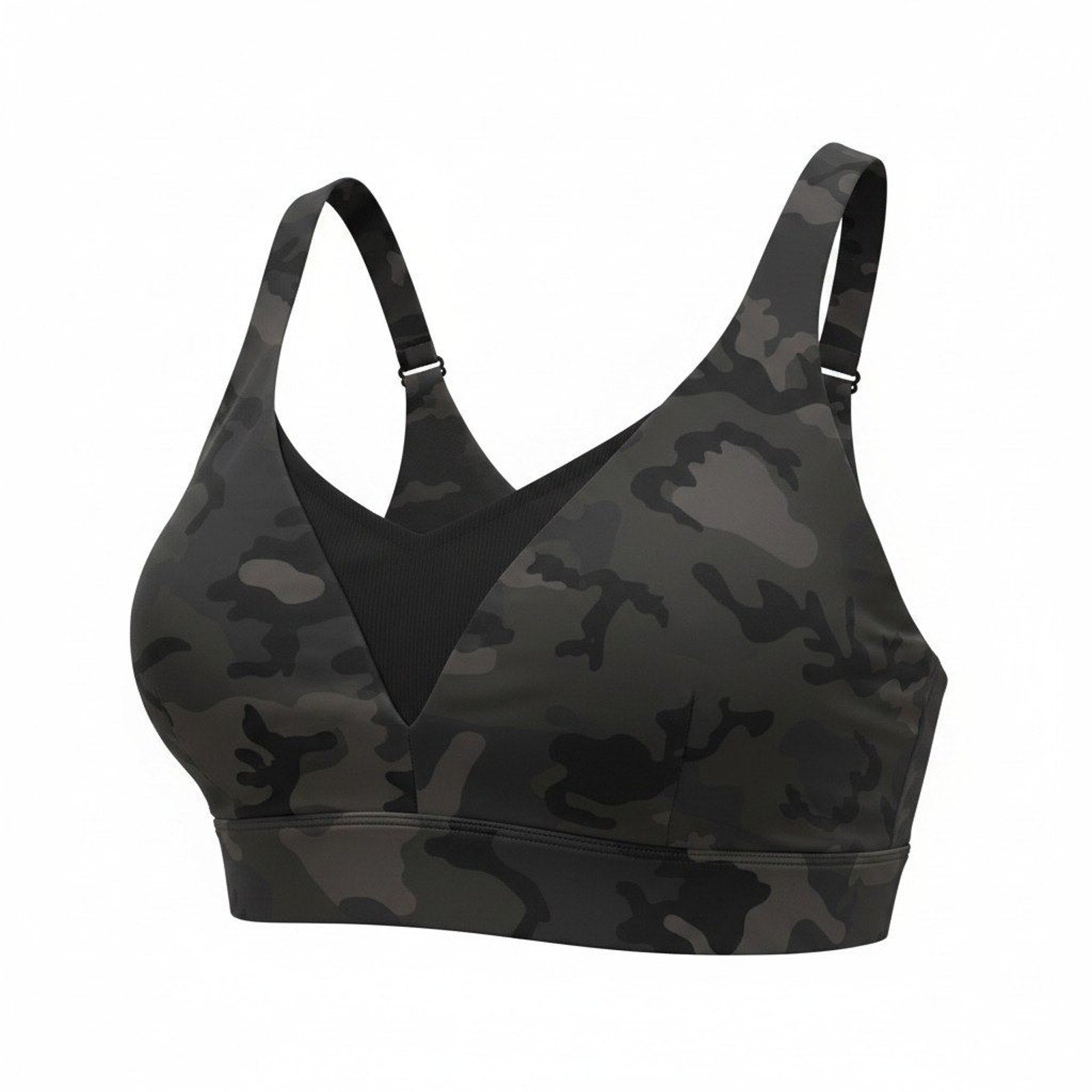 Zyia Active XXL Black Camo Mesh High Impact Sports Bra V-Neck Adjustable Strap