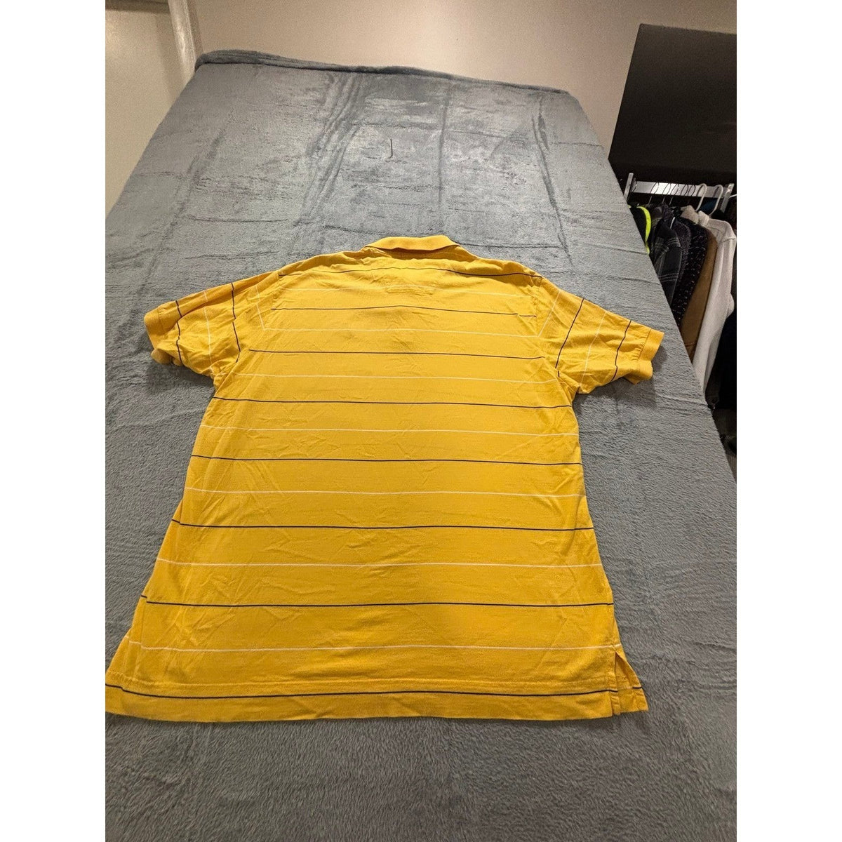 Nautica L Yellow Striped Short Sleeve Polo Shirt Mens Casual Preppy Vintage