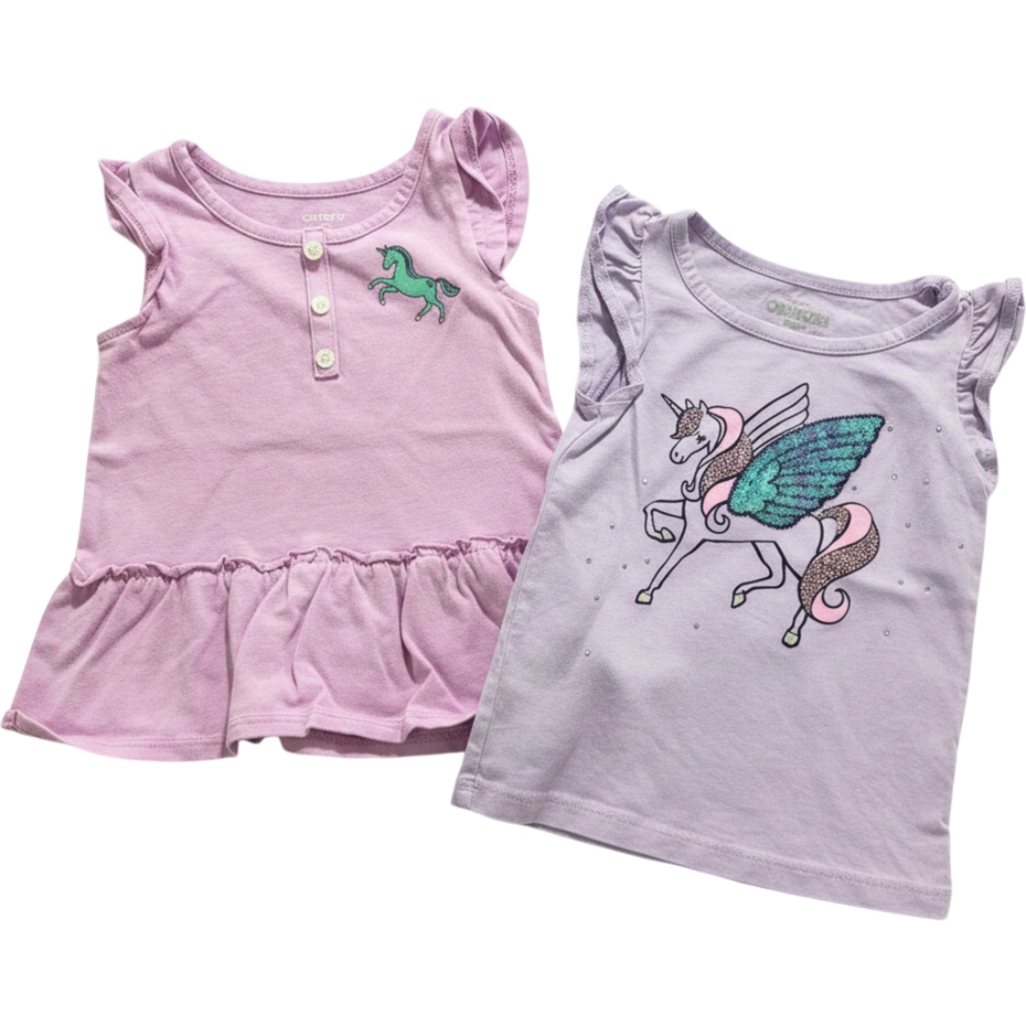 Carters OshKosh Purple Unicorn Pegasus Shirts 24M 2T Toddler Girls Casual Summer