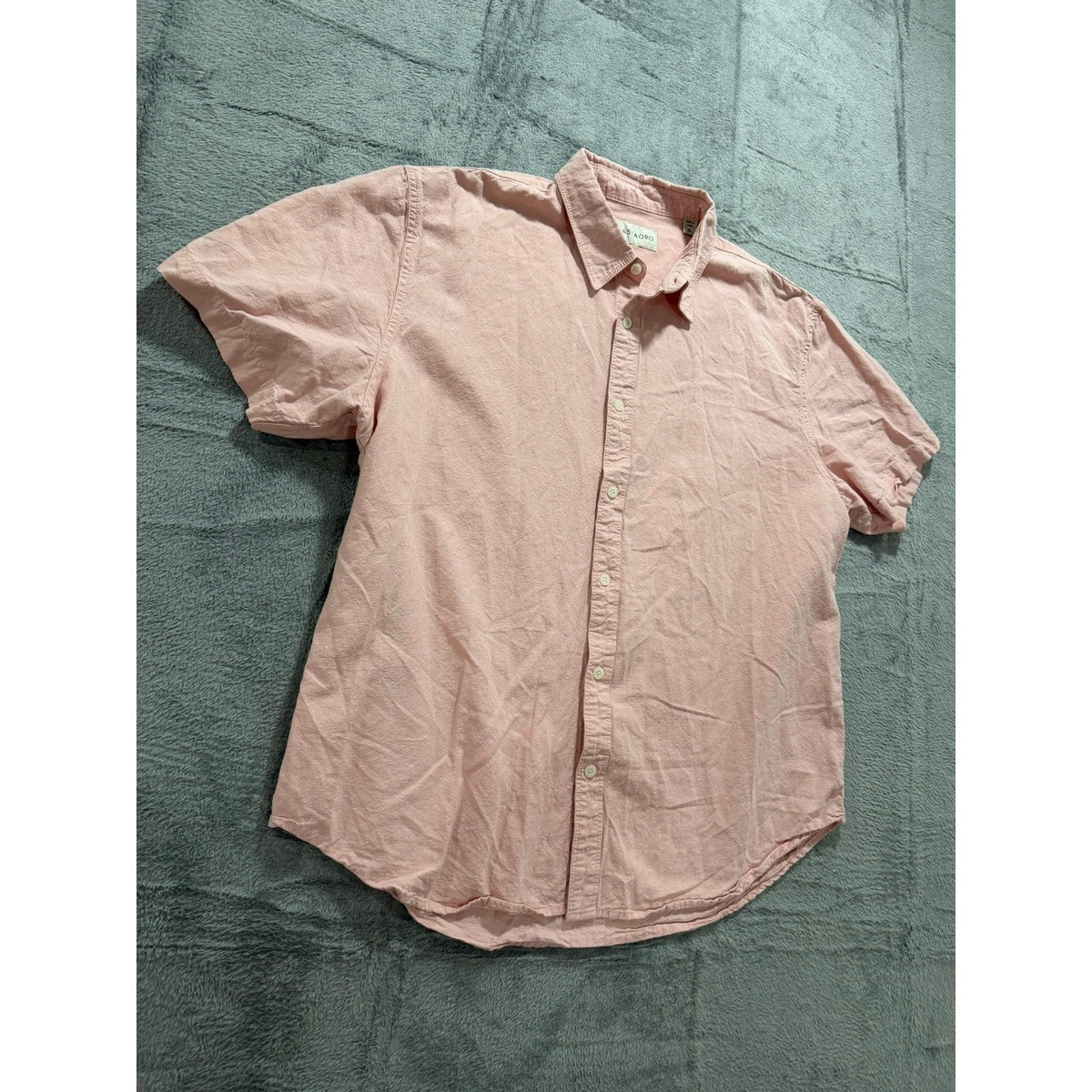 Coastaoro Mens XL Short Sleeve Button Down Shirt Salmon Pink Textured Casual