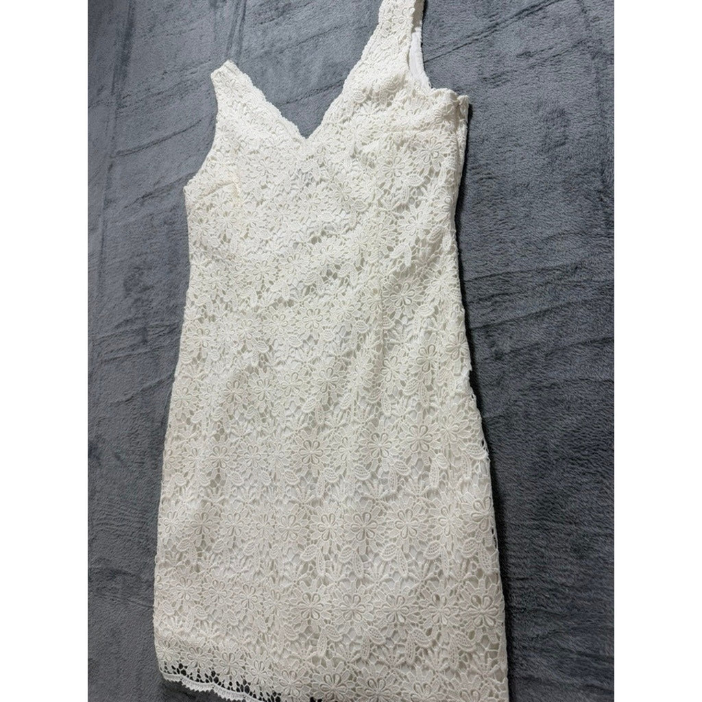 Ann Taylor Women Ivory White Floral Crochet Lace V-Neck Sleeveless Dress 14