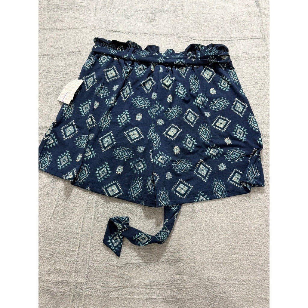 LuLaRoe Ella Shorts Womens Navy Geometric Southwestern Paperbag Waist Large NWT