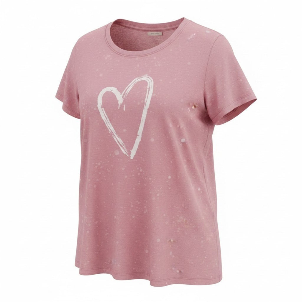 Maurices Womens XXL Pink Heart Graphic Tee Bleach Splatter T-Shirt Boho Casual