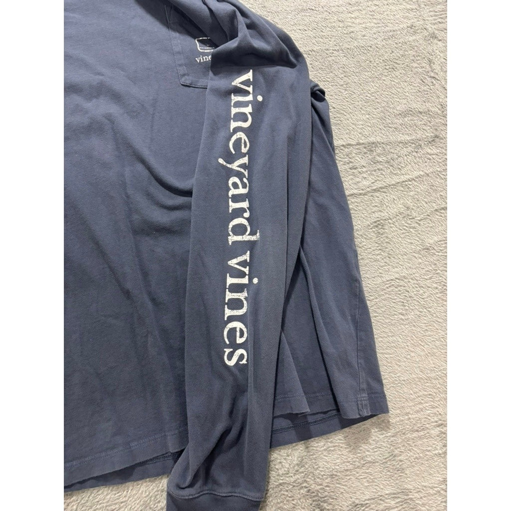 Vineyard Vines Mens Small Long Sleeve Pocket Tee Navy Blue Whale Logo Cotton