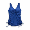 UVSkinz Womens 3XL Blue Ruched Tankini Swim Top Casual Athleisure UPF 50+