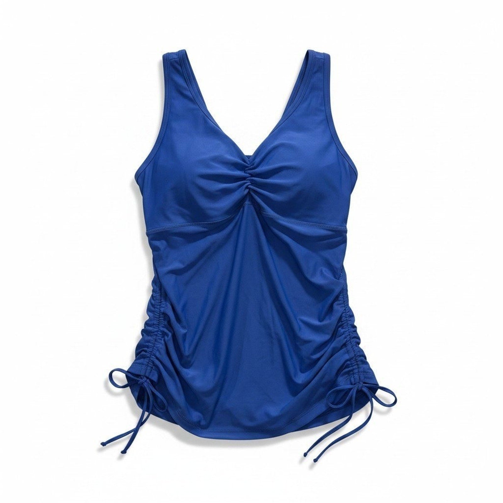 UVSkinz Womens 3XL Blue Ruched Tankini Swim Top Casual Athleisure UPF 50+