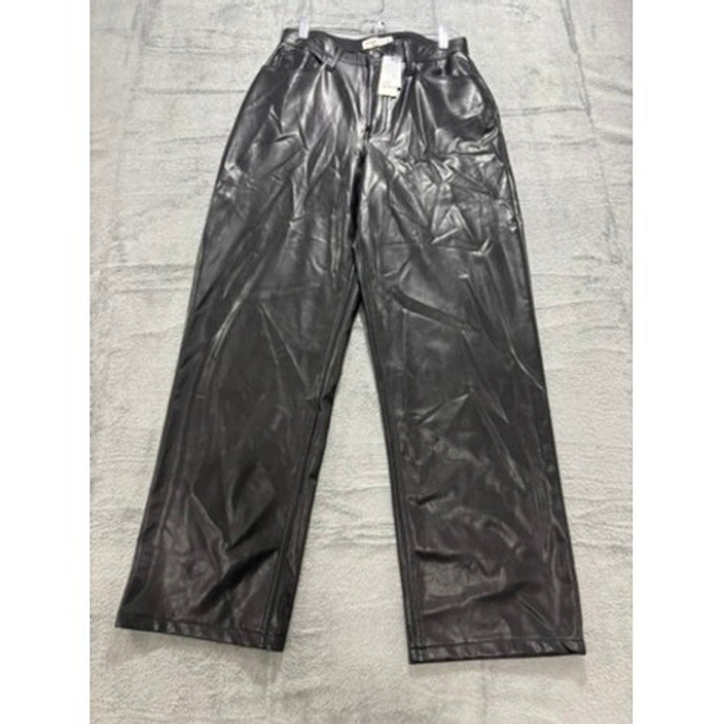 Abercrombie & Fitch Curve Love Loose High Rise Vegan Leather Pants Black 29 8
