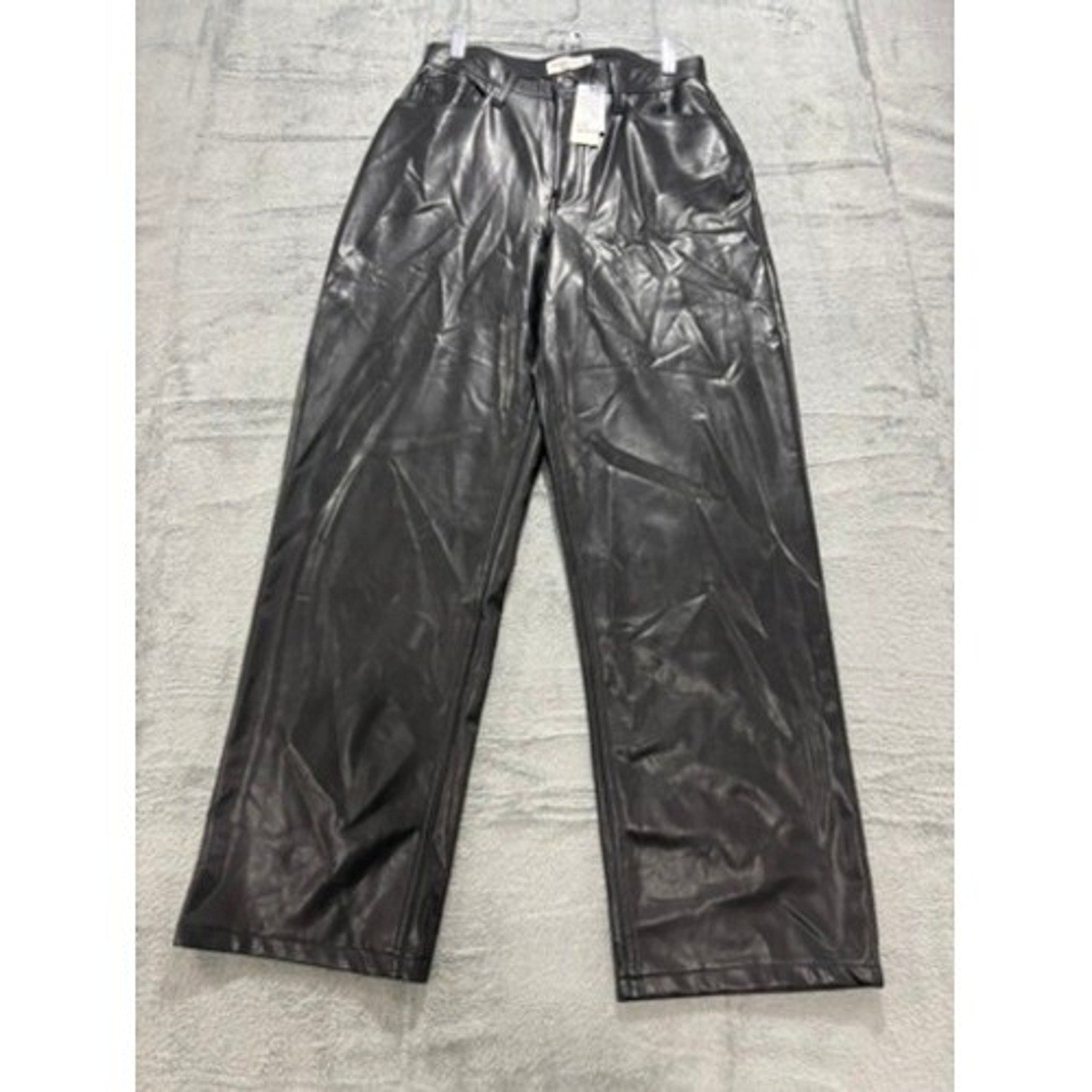 Abercrombie & Fitch Curve Love Loose High Rise Vegan Leather Pants Black 29 8
