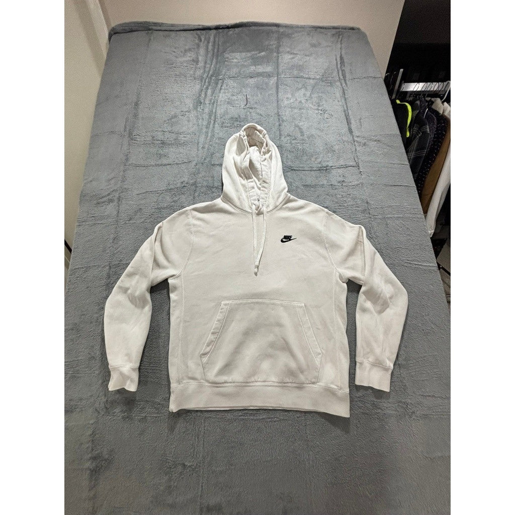 Nike M White Hoodie Womens Crewneck Swoosh Logo Casual Athleisure Sweatshirt