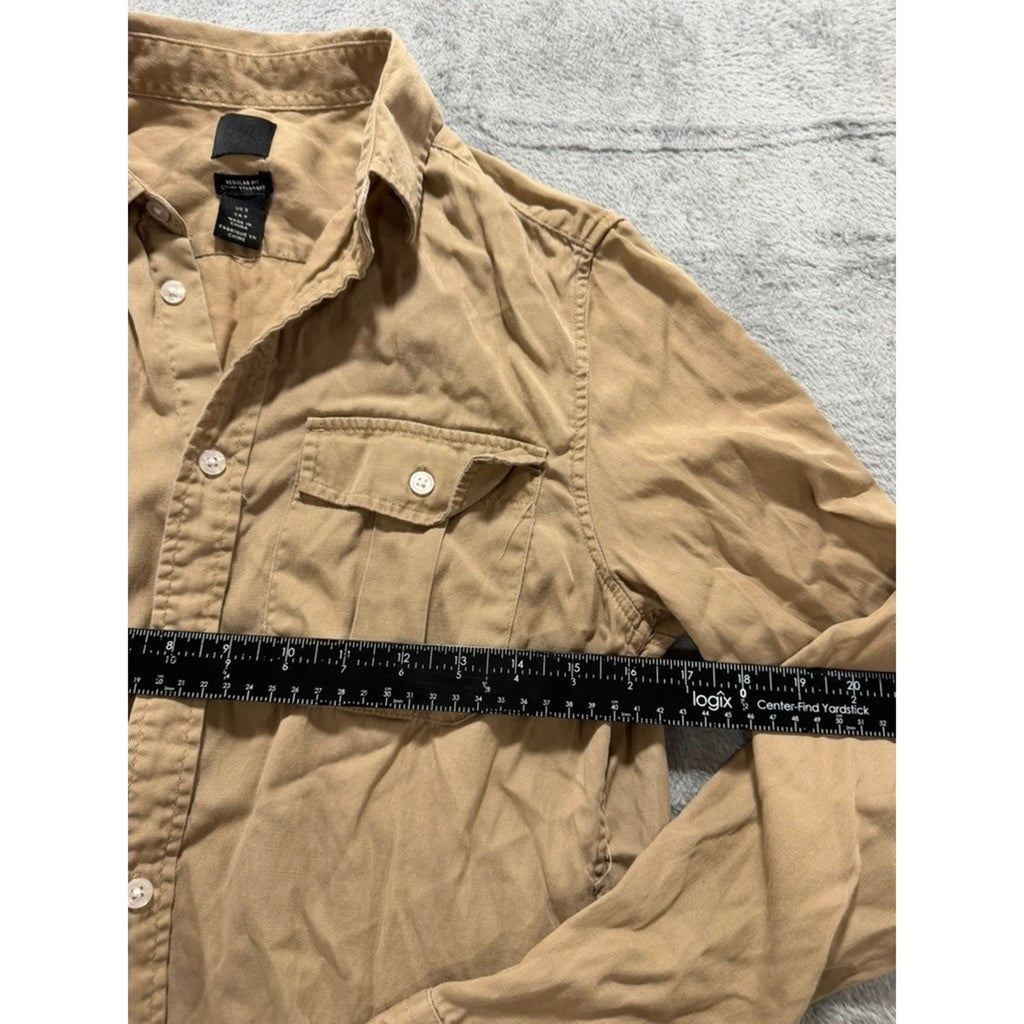 HM Mens Regular Fit Long Sleeve Button Up Utility Shirt Tan Khaki Small