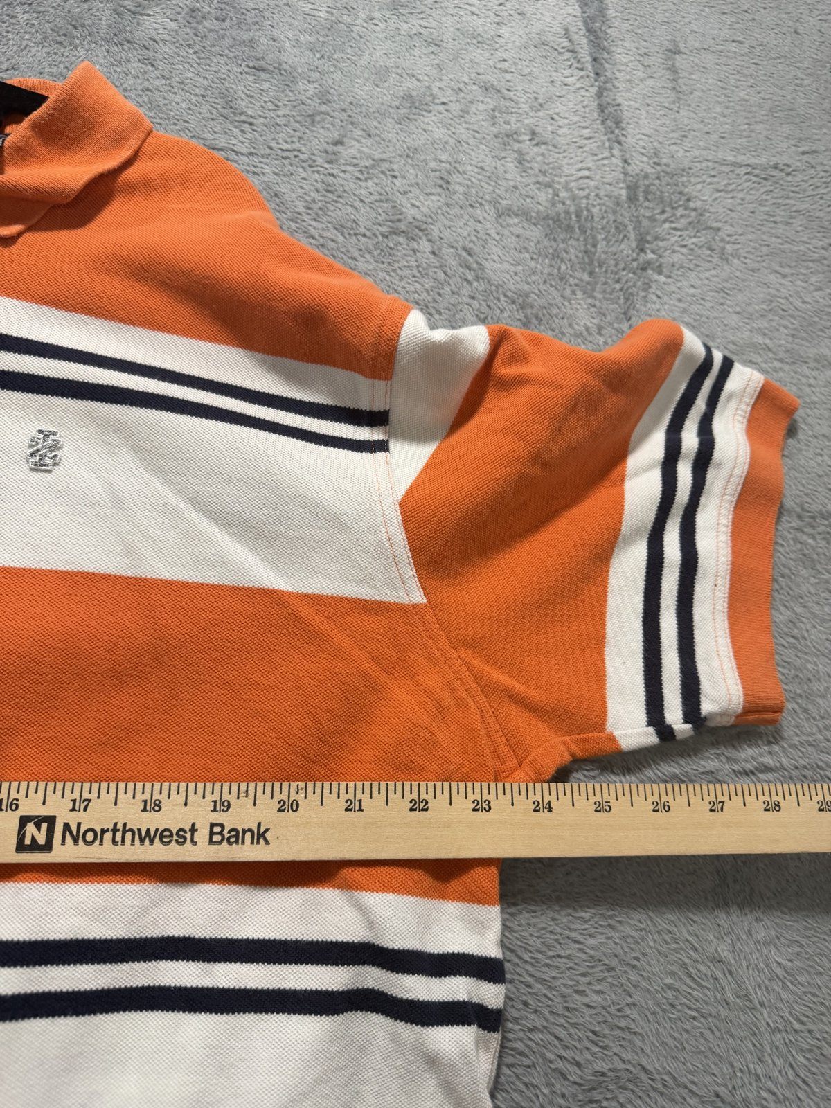 IZOD Mens XXL Orange White Striped Short Sleeve Polo Shirt Preppy
