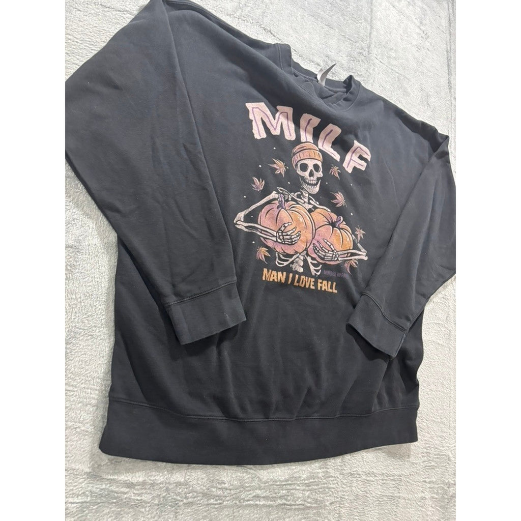 Cotton Heritage MILF Man I Love Fall Skeleton Pumpkin Sweatshirt Black 2XL