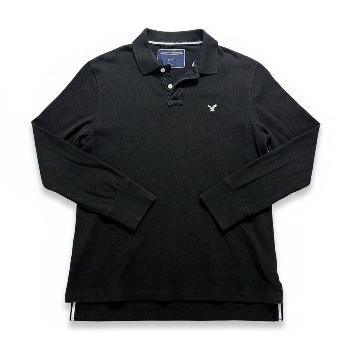 American Eagle XL Black Long Sleeve Polo Shirt Mens Vintage Fit Casual Preppy