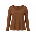 Automet Womens Brown Ribbed Square Neck Long Sleeve Top XL EZau458