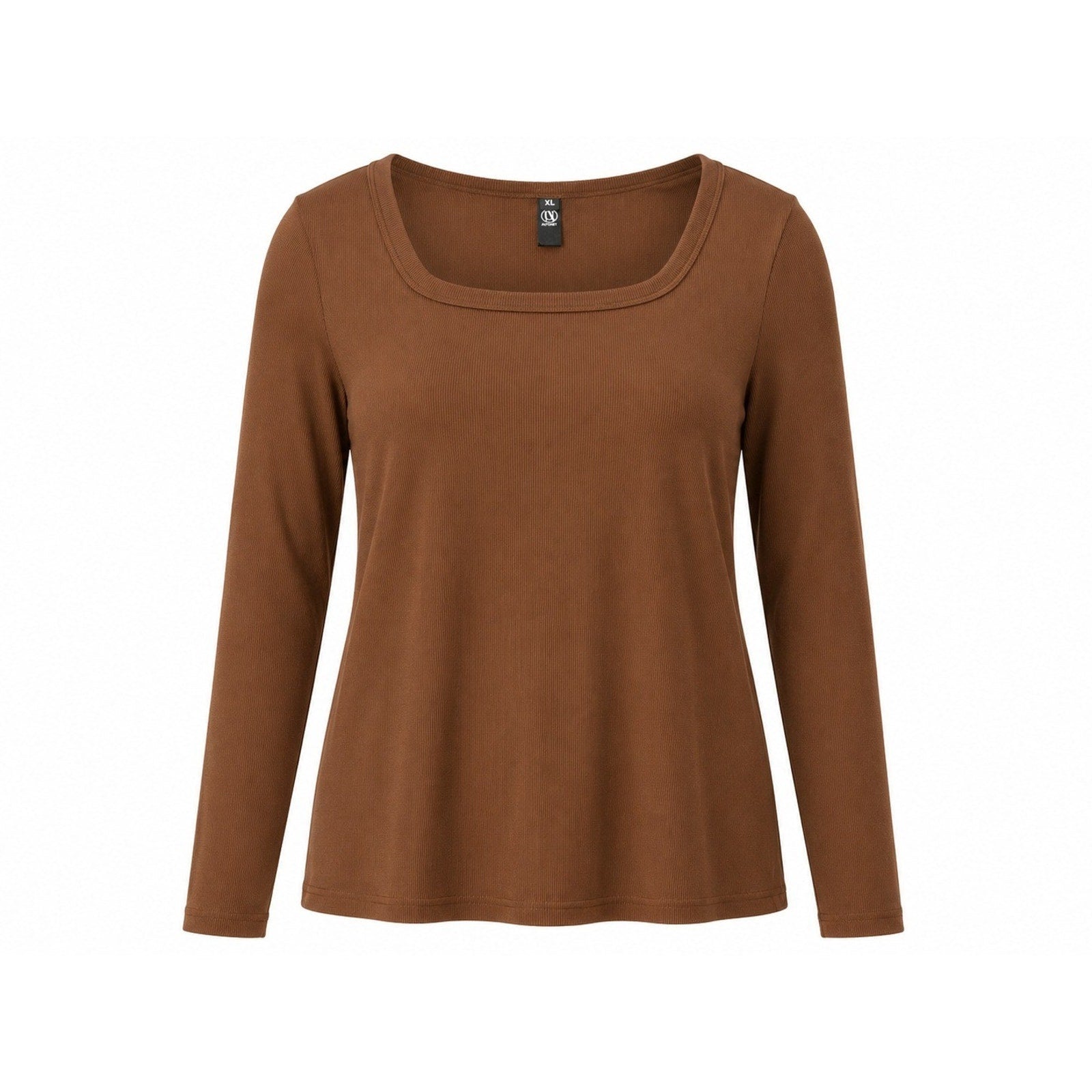 Automet Womens Brown Ribbed Square Neck Long Sleeve Top XL EZau458