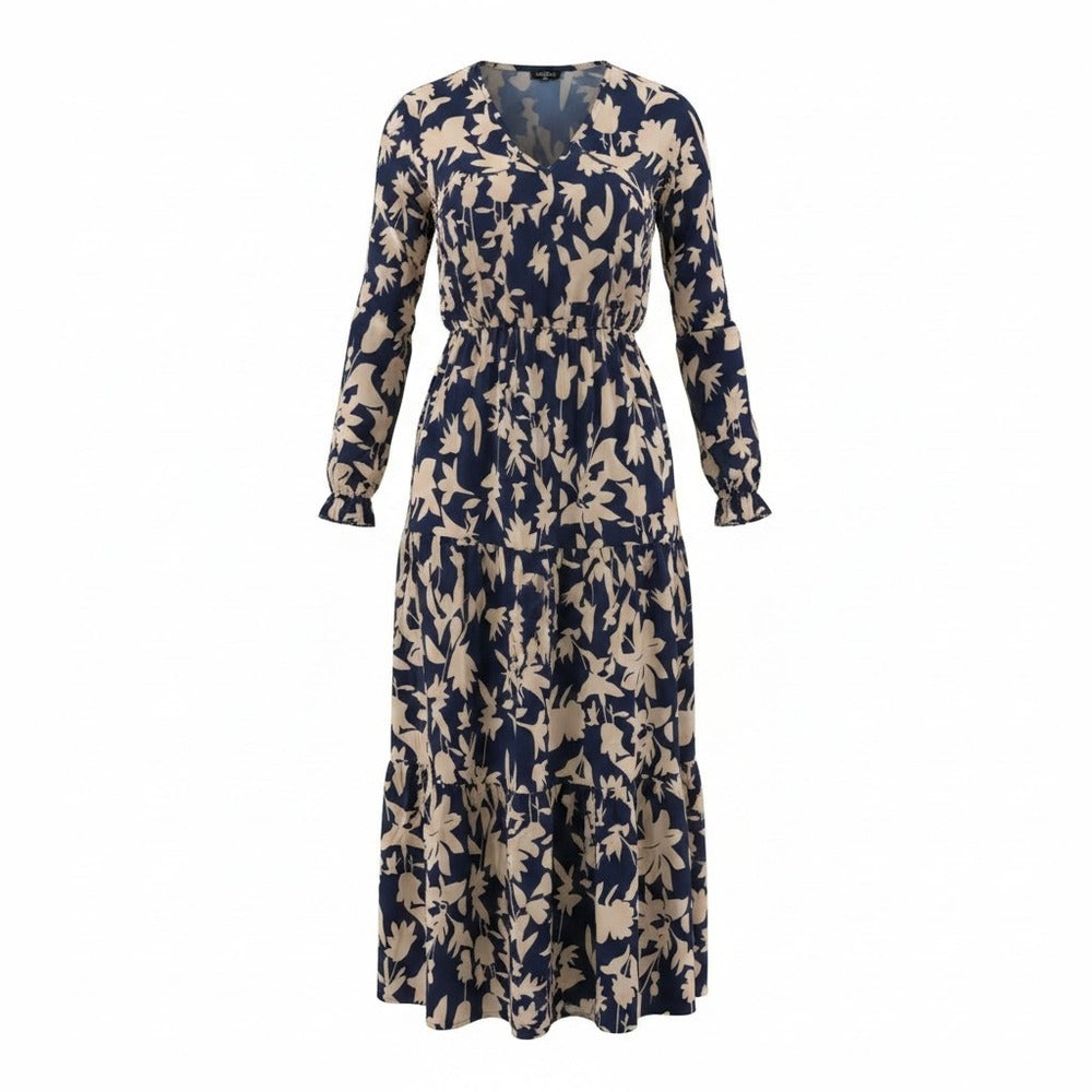 Womens XXL Navy Blue Floral Tiered Maxi Dress Boho Cottagecore Peasant NWT