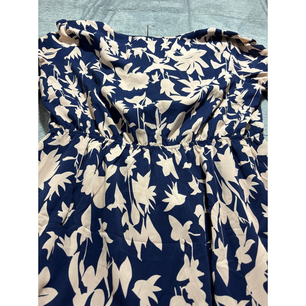 Womens XXL Navy Blue Floral Tiered Maxi Dress Boho Cottagecore Peasant NWT