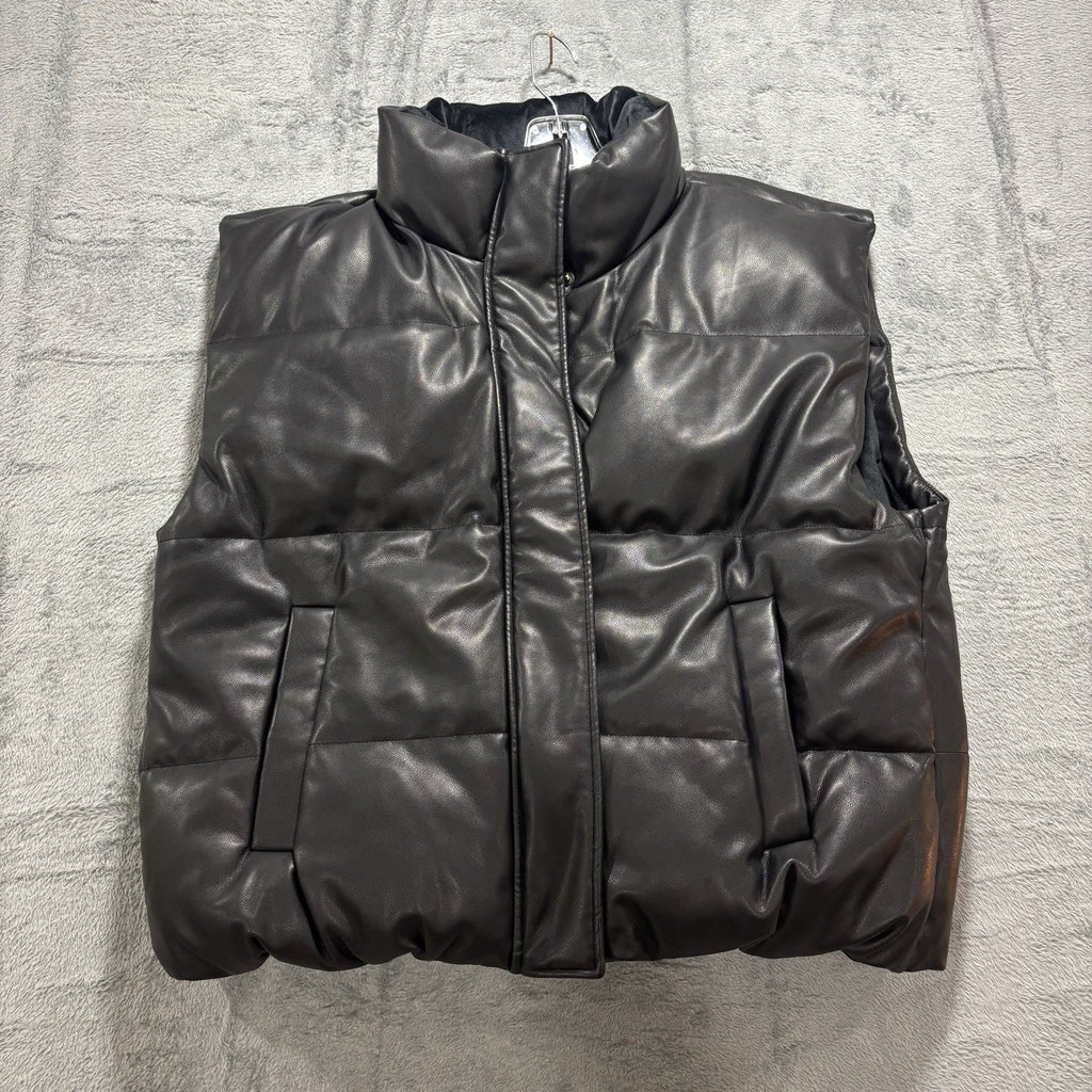 Abercrombie & Fitch XL Black Womens Vegan Leather Puffer Vest Moto Street Chic