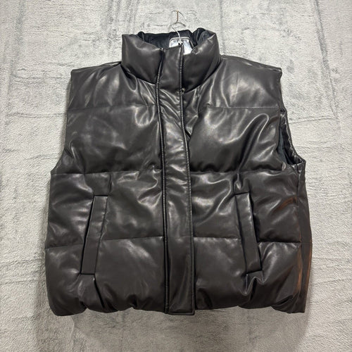 Abercrombie & Fitch XL Black Womens Vegan Leather Puffer Vest Moto Street Chic